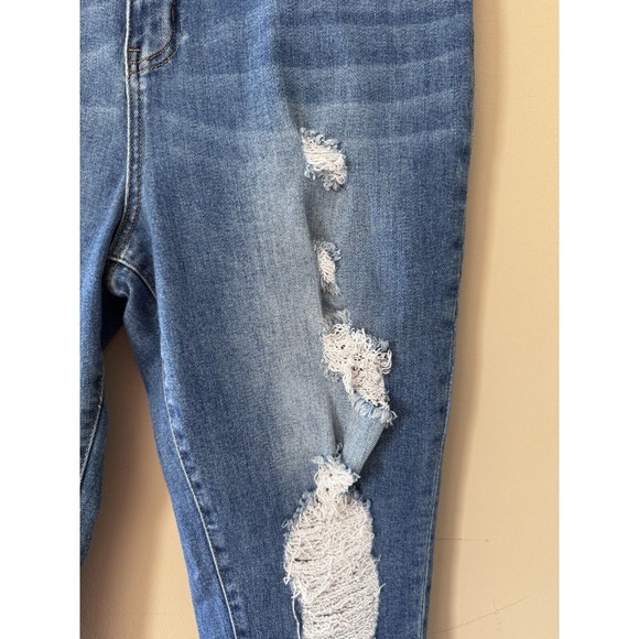 Risen Straight Leg Denim Jeans High Rise Distressed Women's Size 1x 16 Stretchy - Picture 2 of 7